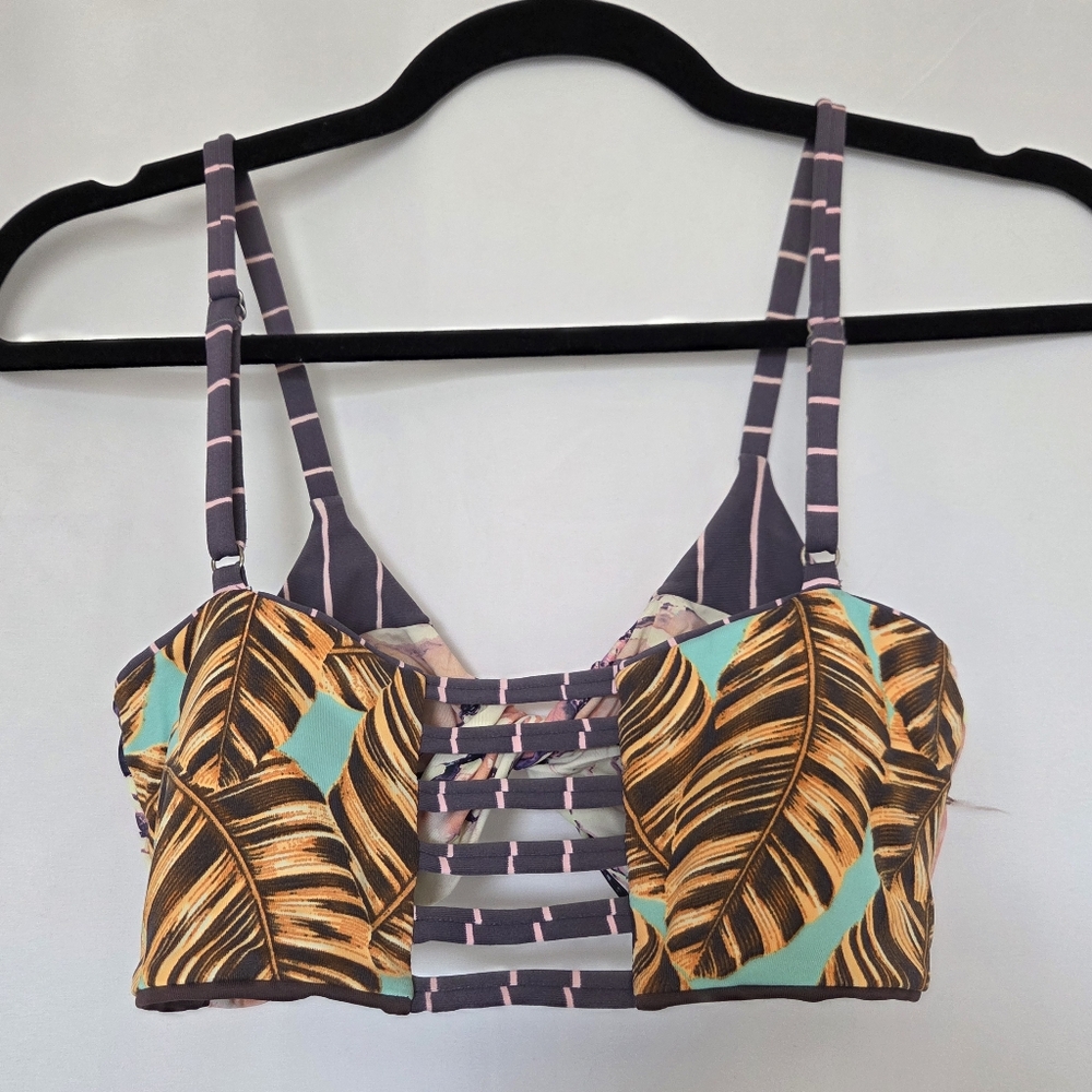 Maaji Yellow Peach Floral Twist Front Strappy Swim Bikini Top - Picture 6 of 10